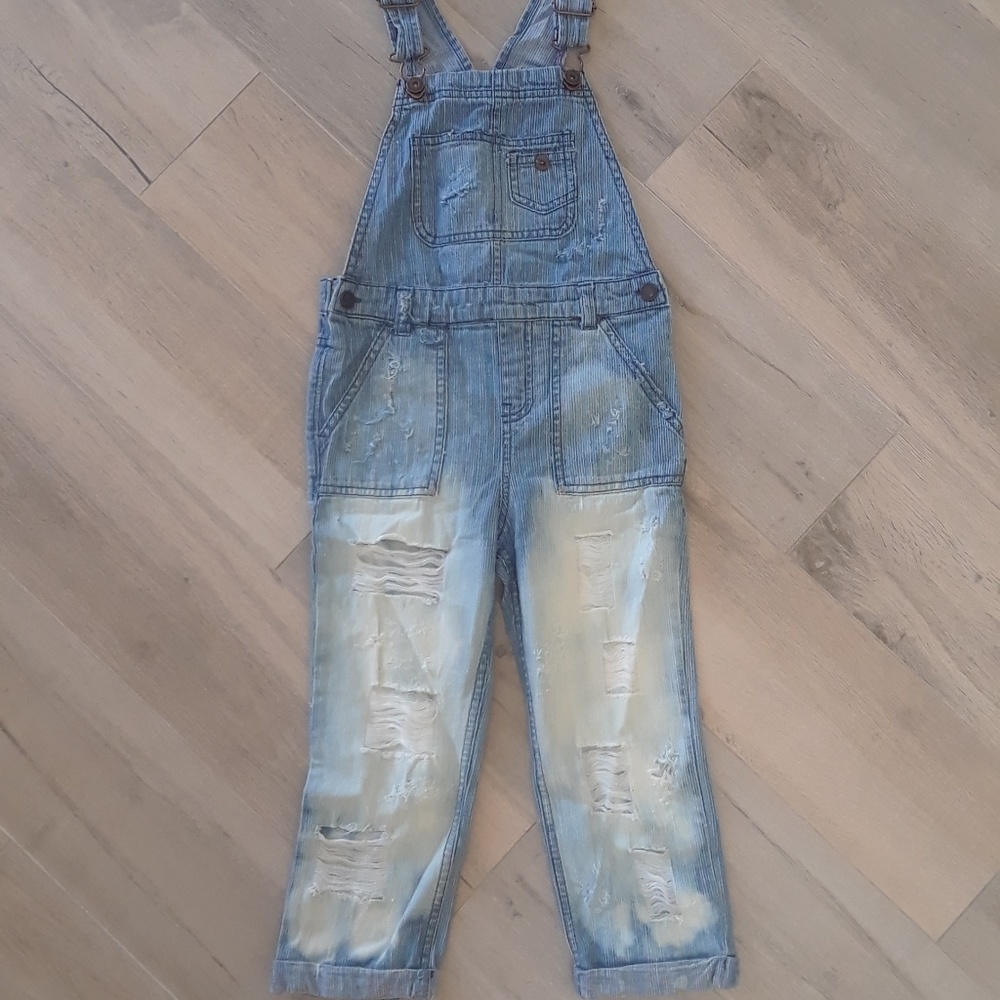 Distressed boys overalls